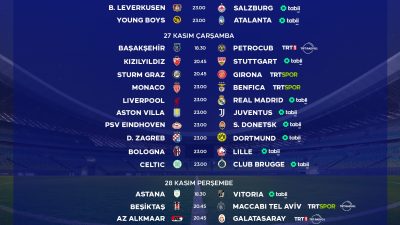 UEFA Şampiyonlar, Avrupa ve Konferans Ligi’nde 26, 27, 28 Kasım