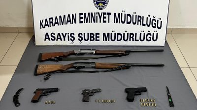 Karaman İl Emniyet Müdürlüğü’nün asayiş uygulamalarında uyuşturucu ve ruhsatsız silahlar