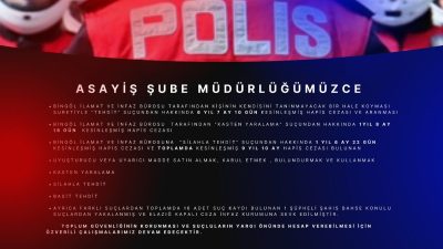 Bingöl’de 16 adet suç kaydı ile hakkında 18 yıl 1